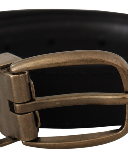 Dolce & Gabbana Black Grosgrain Leather Bronze Metal Belt