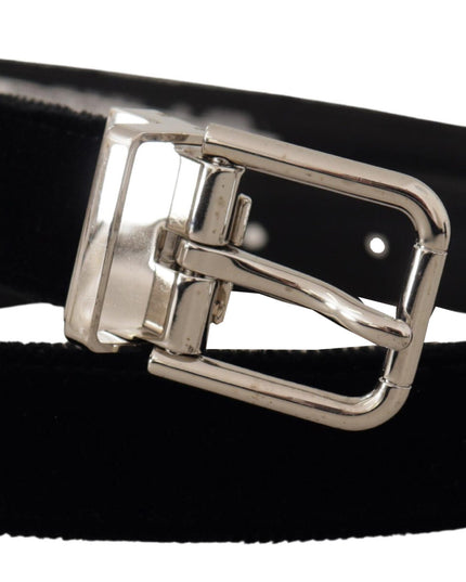 Dolce & Gabbana Black Velvet Silver Tone Metal Logo Buckle Belt