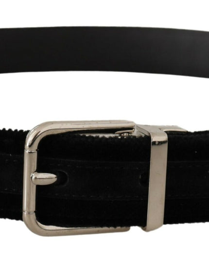 Dolce & Gabbana Black Velvet Silver Tone Metal Logo Buckle Belt