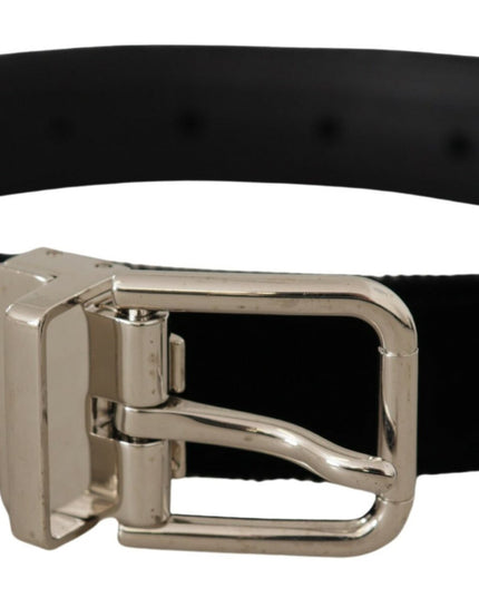 Dolce & Gabbana Black Velvet Silver Tone Metal Logo Buckle Belt
