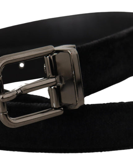 Dolce & Gabbana Black Velvet Silver Tone Logo Metal Buckle Belt