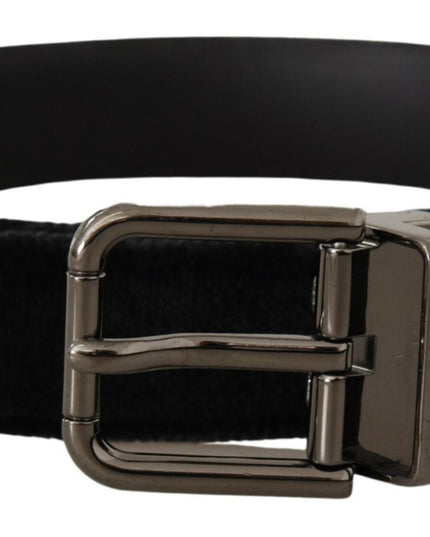 Dolce & Gabbana Black Velvet Silver Tone Logo Metal Buckle Belt