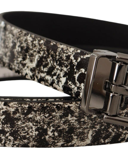 Dolce & Gabbana Black Marble Print Leather Gray Logo Belt