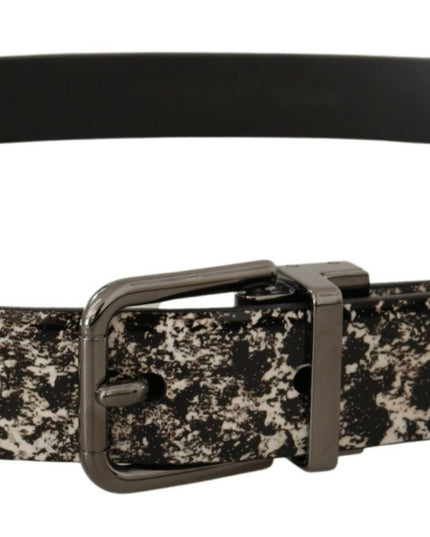 Dolce & Gabbana Black Marble Print Leather Gray Logo Belt