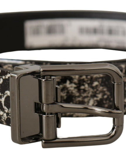 Dolce & Gabbana Black Marble Print Leather Gray Logo Belt