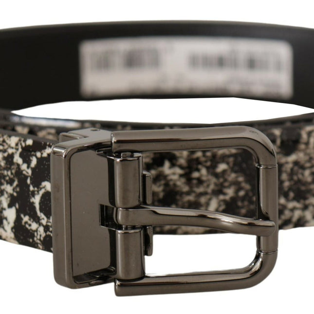 Dolce & Gabbana Black Marble Print Leather Gray Logo Belt