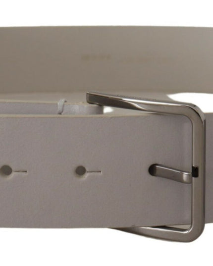 Dolce & Gabbana White Leather Wide Silver Metal Buckle Belt