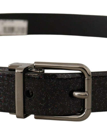 Dolce & Gabbana Black Vernice Puntinata Leather Silver Tone Metal Belt