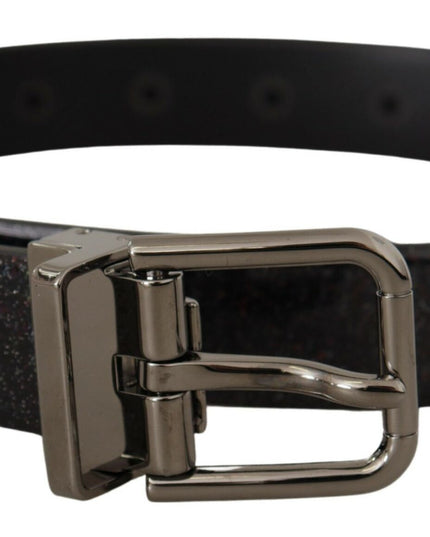 Dolce & Gabbana Black Vernice Puntinata Leather Silver Tone Metal Belt
