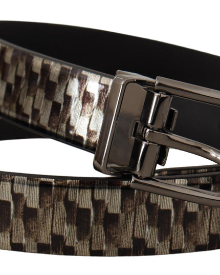 Dolce & Gabbana Brown Herringbone Leather Gray Belt
