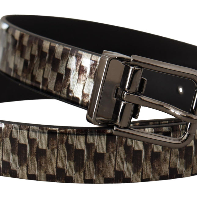 Dolce & Gabbana Brown Herringbone Leather Gray Belt