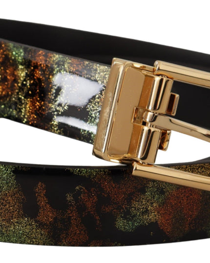 Dolce & Gabbana Black Green Leather Bronze Metal Buckle Belt