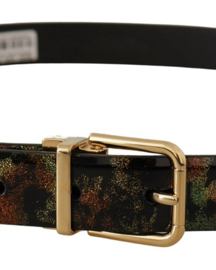 Dolce & Gabbana Black Green Leather Bronze Metal Buckle Belt