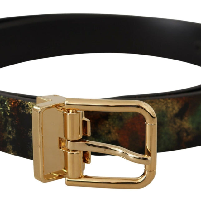 Dolce & Gabbana Black Green Leather Bronze Metal Buckle Belt