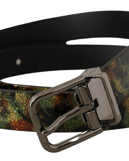 Dolce & Gabbana Black Sparkling Leather Black Metal Buckle Belt