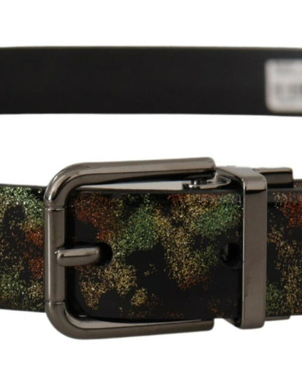 Dolce & Gabbana Black Sparkling Leather Black Metal Buckle Belt