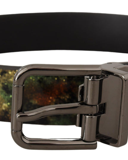 Dolce & Gabbana Black Sparkling Leather Black Metal Buckle Belt