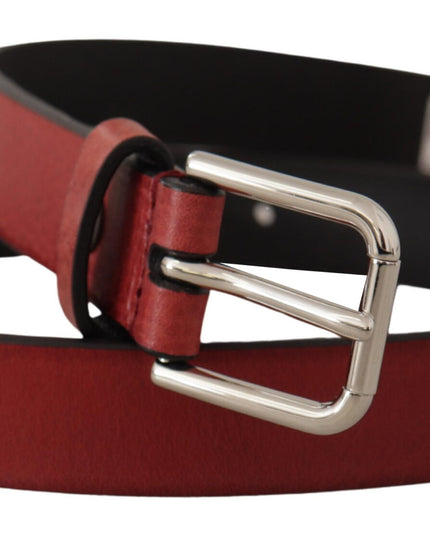 Dolce & Gabbana Maroon Vitello Leather Silver Metal Belt