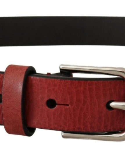 Dolce & Gabbana Maroon Vitello Leather Silver Metal Belt
