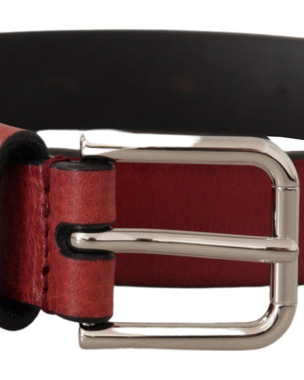 Dolce & Gabbana Maroon Vitello Leather Silver Metal Belt