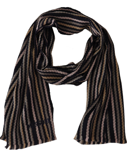 Missoni Multicolor Stripes Wool Knit Fringe Shawl Scarf
