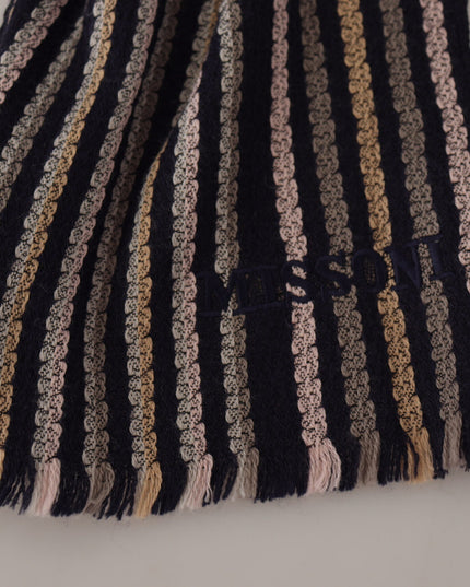 Missoni Multicolor Stripes Wool Knit Fringe Shawl Scarf