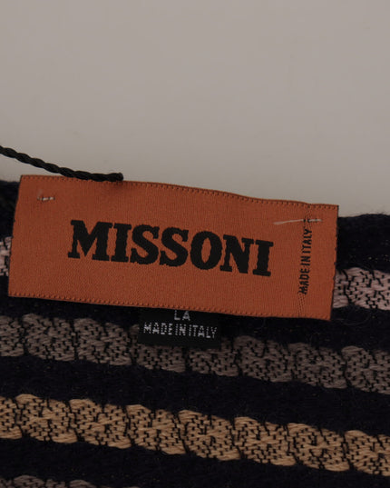 Missoni Multicolor Stripes Wool Knit Fringe Shawl Scarf
