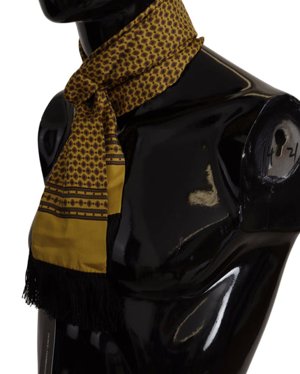 Dolce & Gabbana Yellow Patterned Silk Neck Wrap Fringe Scarf