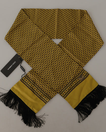 Dolce & Gabbana Yellow Patterned Silk Neck Wrap Fringe Scarf