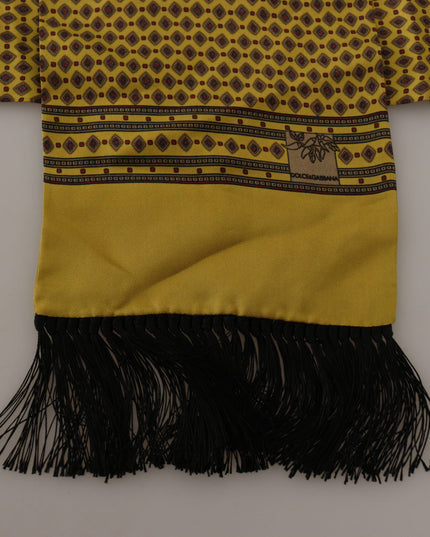 Dolce & Gabbana Yellow Patterned Silk Neck Wrap Fringe Scarf