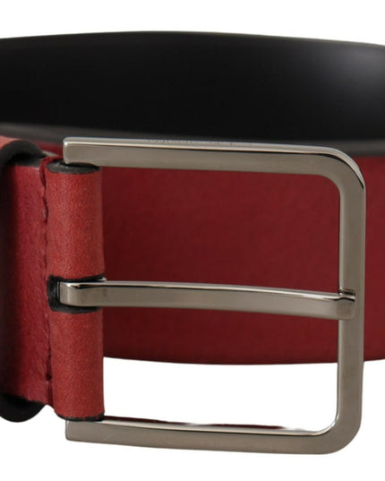Dolce & Gabbana Maroon Vitello Silver Metal Logo Buckle Belt