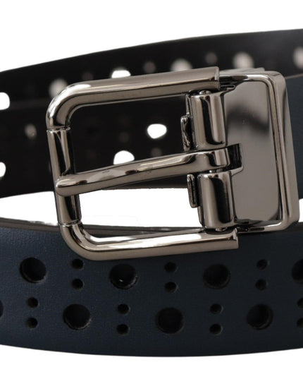 Dolce & Gabbana Navy Blue Perforated Leather Skinny Metal Buckle Belt