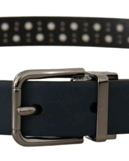 Dolce & Gabbana Navy Blue Perforated Leather Skinny Metal Buckle Belt