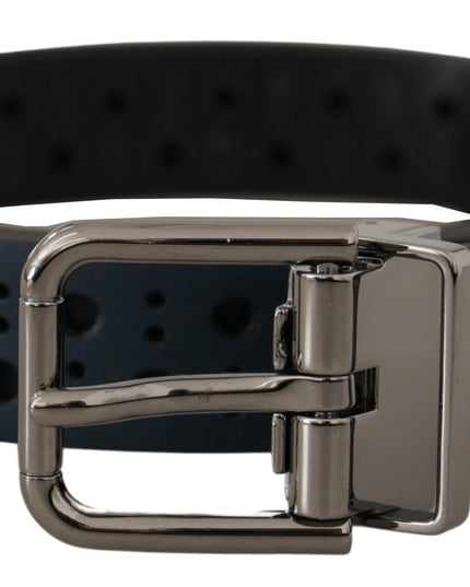 Dolce & Gabbana Navy Blue Perforated Leather Skinny Metal Buckle Belt