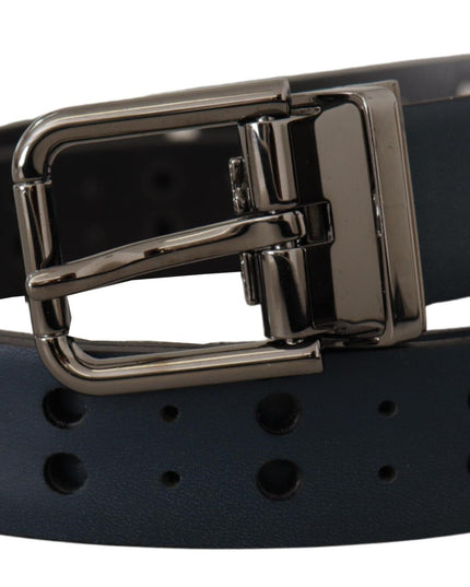Dolce & Gabbana Blue Perforated Skinny Leather Metal Buckle Belt