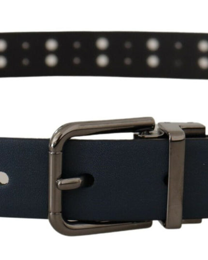 Dolce & Gabbana Blue Perforated Skinny Leather Metal Buckle Belt