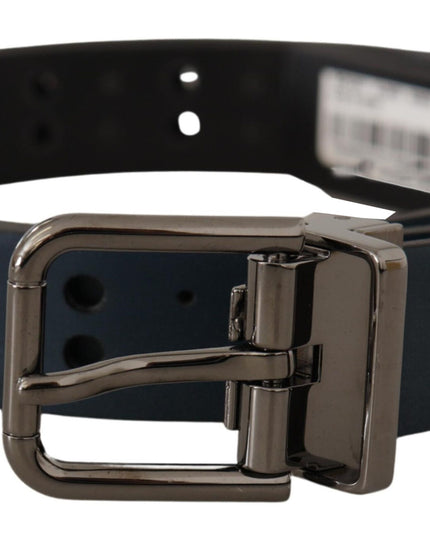 Dolce & Gabbana Blue Perforated Skinny Leather Metal Buckle Belt