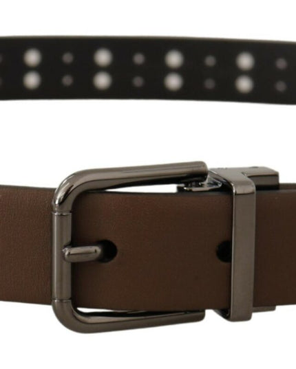 Dolce & Gabbana Dark Brown Perforated Leather Metal Belt