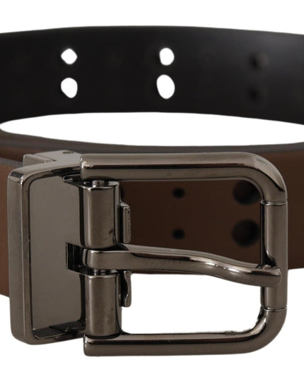 Dolce & Gabbana Dark Brown Perforated Leather Metal Belt