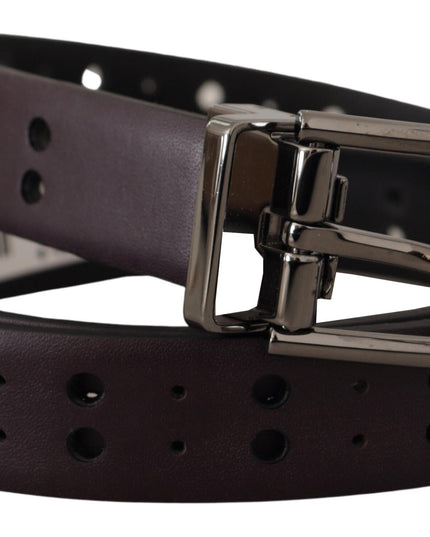 Dolce & Gabbana Burgundy Leather Perforated Metal Buckle Belt