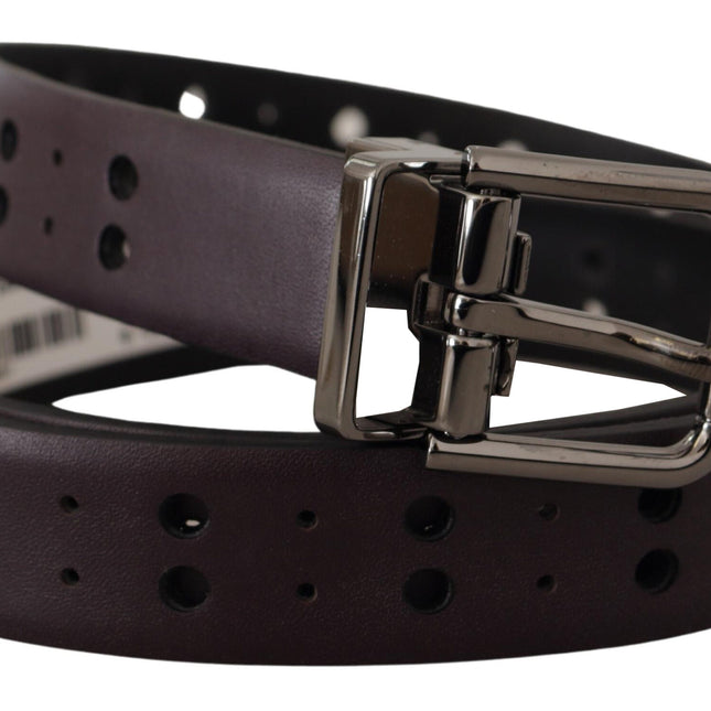 Dolce & Gabbana Burgundy Leather Perforated Metal Buckle Belt