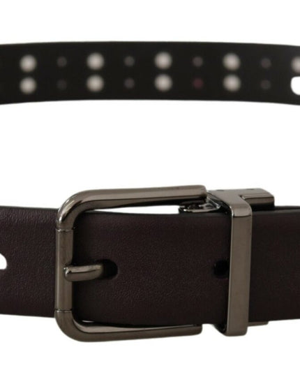 Dolce & Gabbana Burgundy Leather Perforated Metal Buckle Belt