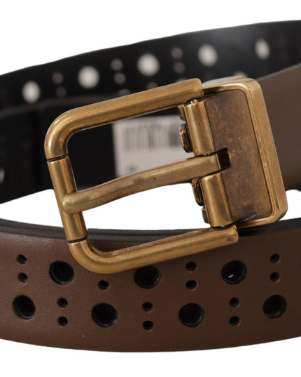 Dolce & Gabbana Brown Leather Perforated Crown Belt