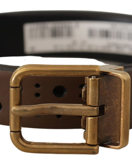 Dolce & Gabbana Brown Leather Perforated Crown Belt