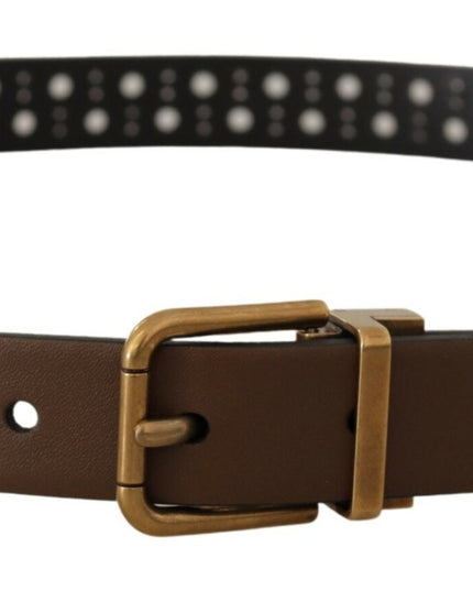 Dolce & Gabbana Brown Leather Perforated Crown Belt