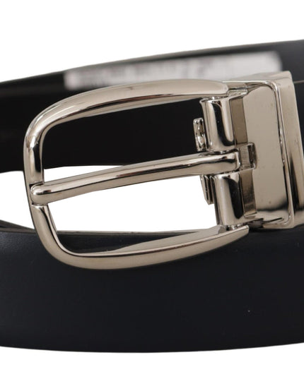 Dolce & Gabbana Black Leather Formal Silver Metal Buckle Belt