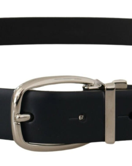 Dolce & Gabbana Black Leather Formal Silver Metal Buckle Belt