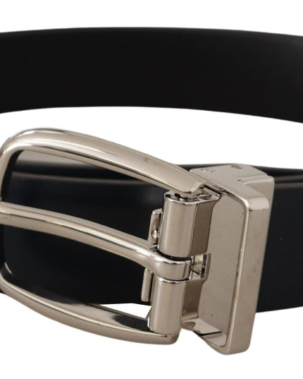 Dolce & Gabbana Black Leather Formal Silver Metal Buckle Belt