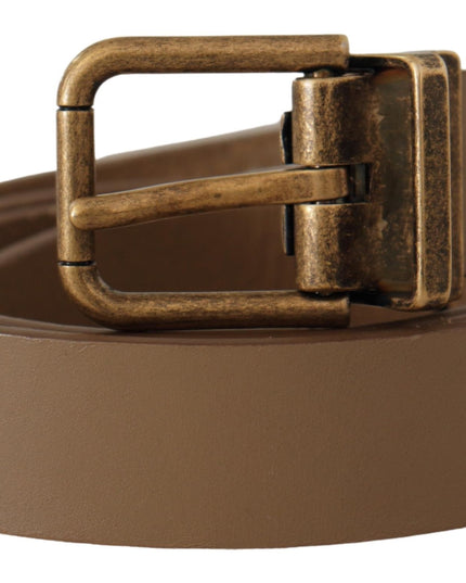 Dolce & Gabbana Brown Solid Leather Brass Buckle Classic Belt