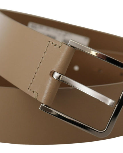 Dolce & Gabbana Beige Calf Leather Wide Silver Metal Belt